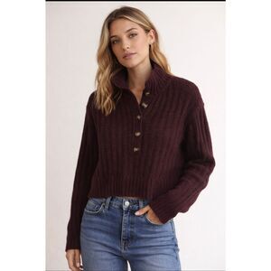 Natural Life Burgundy Cropped Button Sweater Earthy Boho Size S